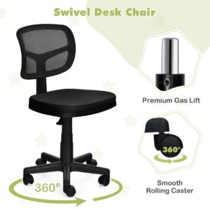 TOMANOR Kids Desk Chair - Armless Teens Girls Study Chair Small Kids Computer Chair Adjustable Swivel Mesh Task Chair for Home School Office Black