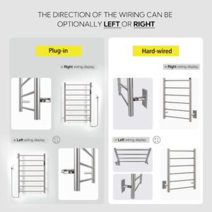 P&Bhusri Heated Towel Rack for Bathroom,Wall Mounted Electric Towel Rack with Timer and LED Indicator, 10-Bar Towel Warmer, Stainless Steel Brushed, Hard-Wired/Plug-in