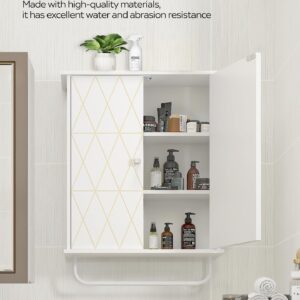 Bathroom Wall Cabinet Storage Cabinet Above Toilet, Bathroom Cabinet with Gold Decoration, Adjustable Shelves, Medicine Cabinet, and Space Saving Medicine Cabinet in The Living Room Cabinet White