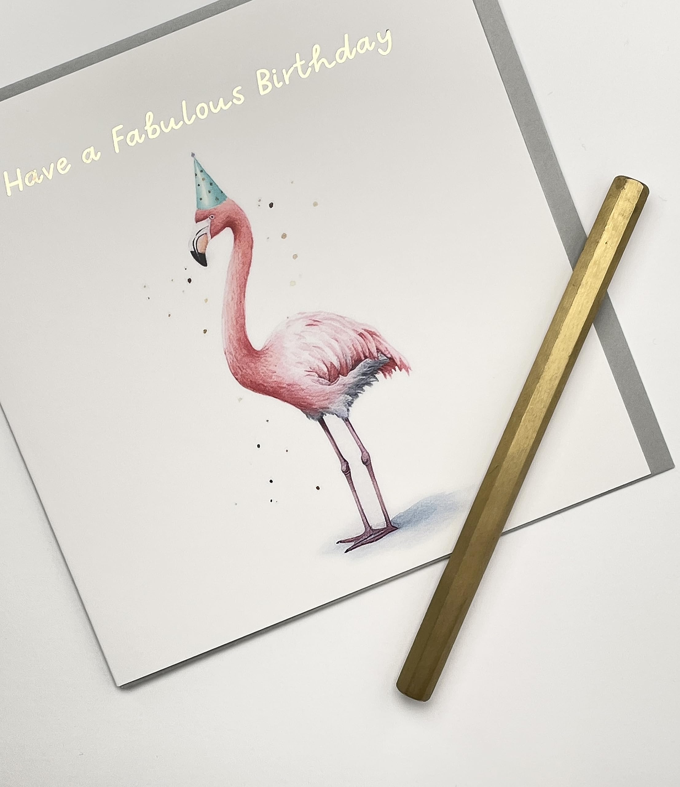 Old English Co. Fabulous Flamingo Birthday Card for Her - Fun Flamingo Party Hat Birthday Card for Mum, Dad, Daughter, Son - Gold Foil Birthday Card for Women and Men | Blank Inside with Envelope