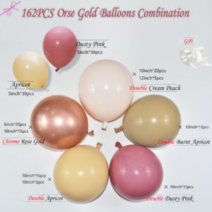 Boho Balloon Garland Arch Kit - 162Pcs Double Stuffed Dusty Rose Balloon Blush Pastel Pink Chrome Rose Gold Crean Peach Nude Balloons for Birthday Baby Shower Bridal Wedding Party Decorations