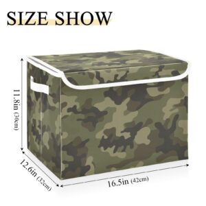 Joisal Army Camouflage Pattern Green Storage Bin with Lid Fabric Foldable Storage Boxes for Clothes with Handles