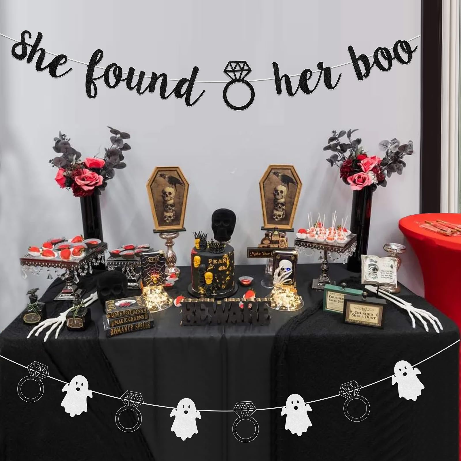 Halloween Bachelorette Party Decorations, She Found Her Boo Banner, Ghost Diamond Ring Garland, Halloween Bridal Shower Engagement Wedding Party Supplies