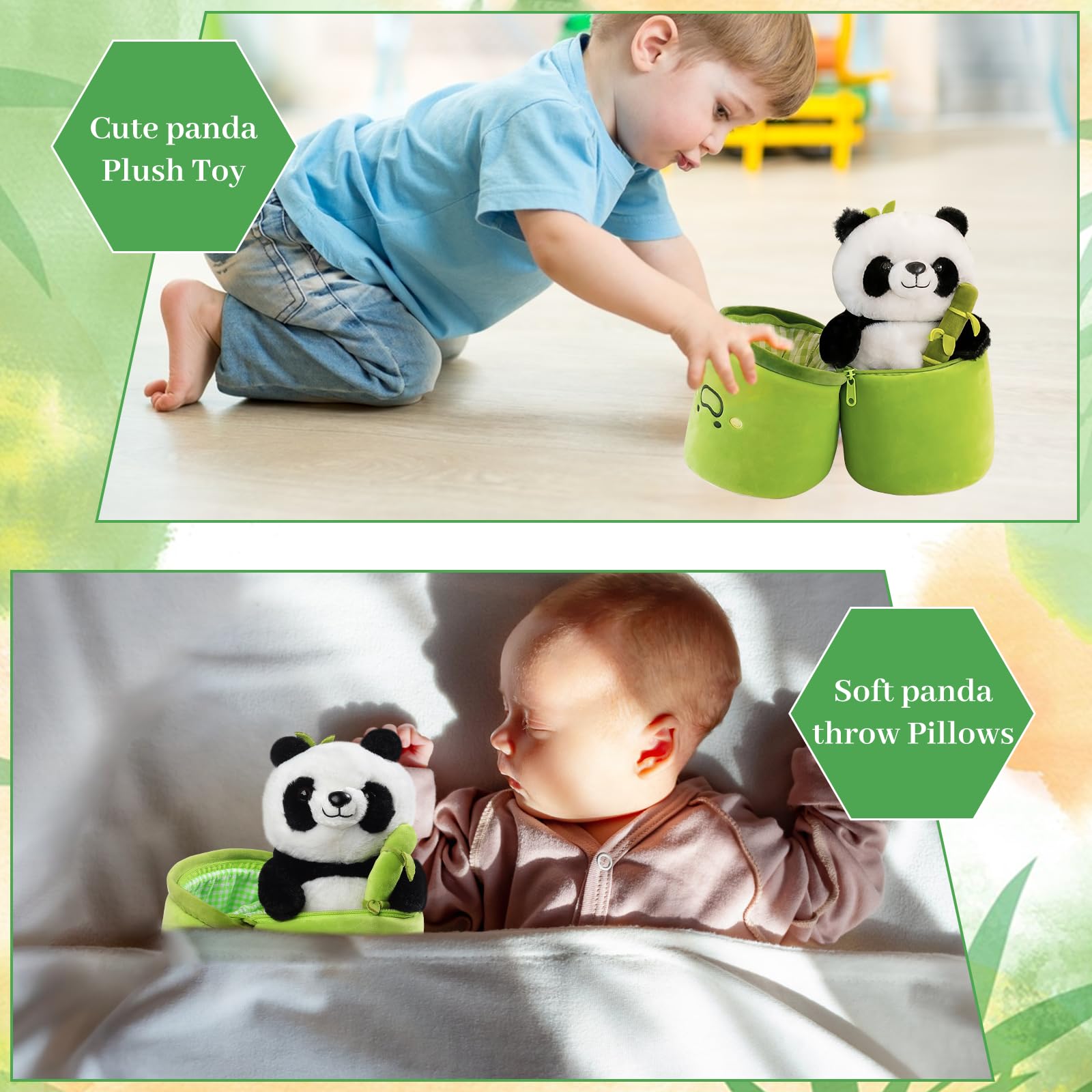 JISON21 Panda Stuffed Animals Cute 11.8 Inch Panda Plush with Bamboo Toy,Soft Plush Bamboo Panda Pillow Toy Panda Bear Plushies Panda Doll Gifts for Kids Girls Boys