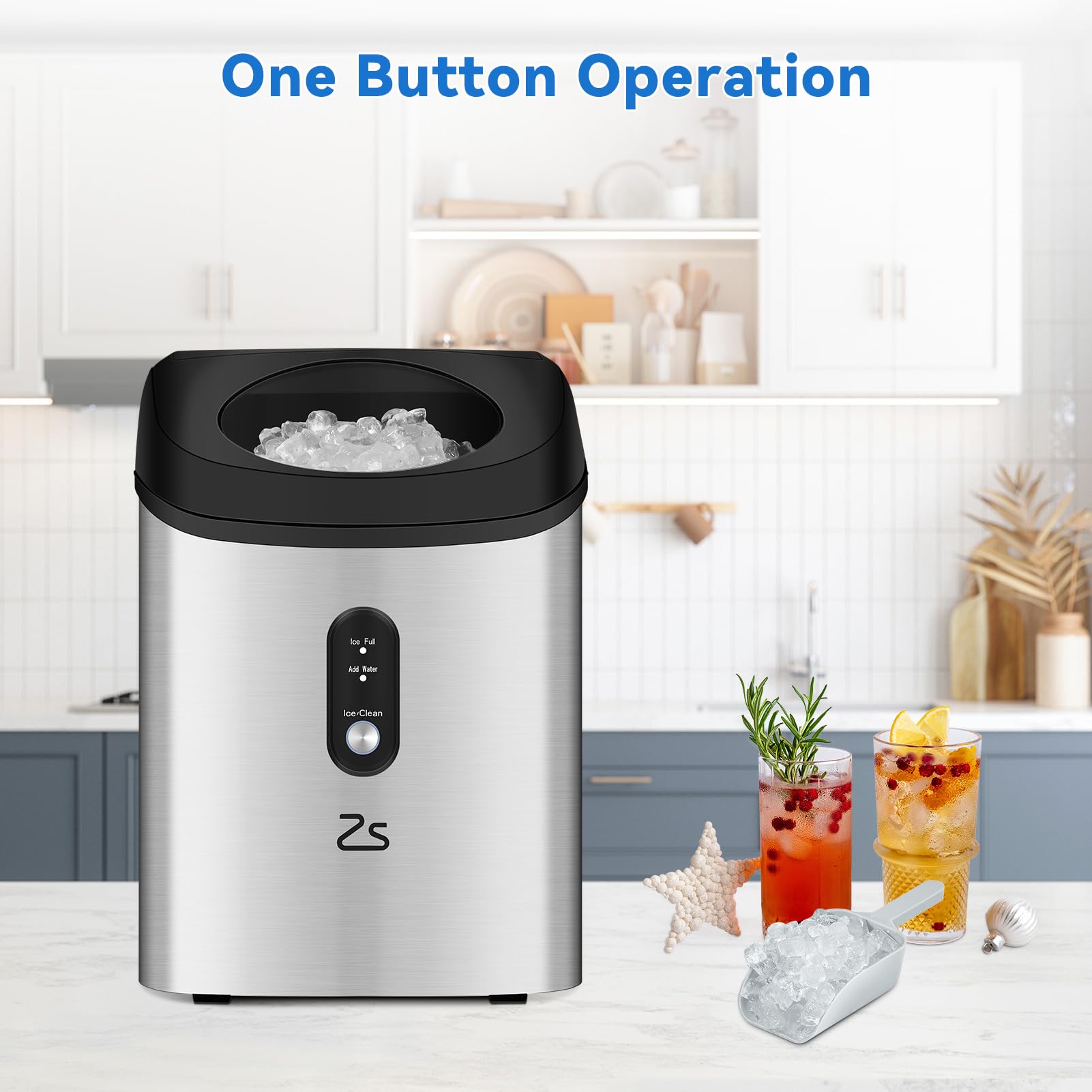 ACONEE Nugget Countertop Ice Maker with Soft Chewable Ice, Portable Ice Maker with Self-Cleaning, 33Lbs/24Hrs, One-Key Operation, Compact Ice Maker with Ice Scoop/Basket for Home/Kitchen/Office/Bar