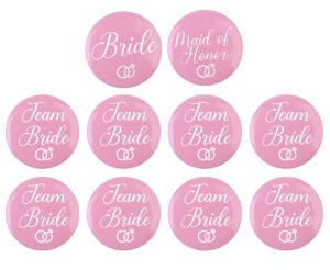 team bride buttons - (1) bride, (1) maid of honor, & (8) team bride button | bachelorette party bride squad buttons favors supplies decoration favor kit gifts bridal party pins wedding set gift (pink)