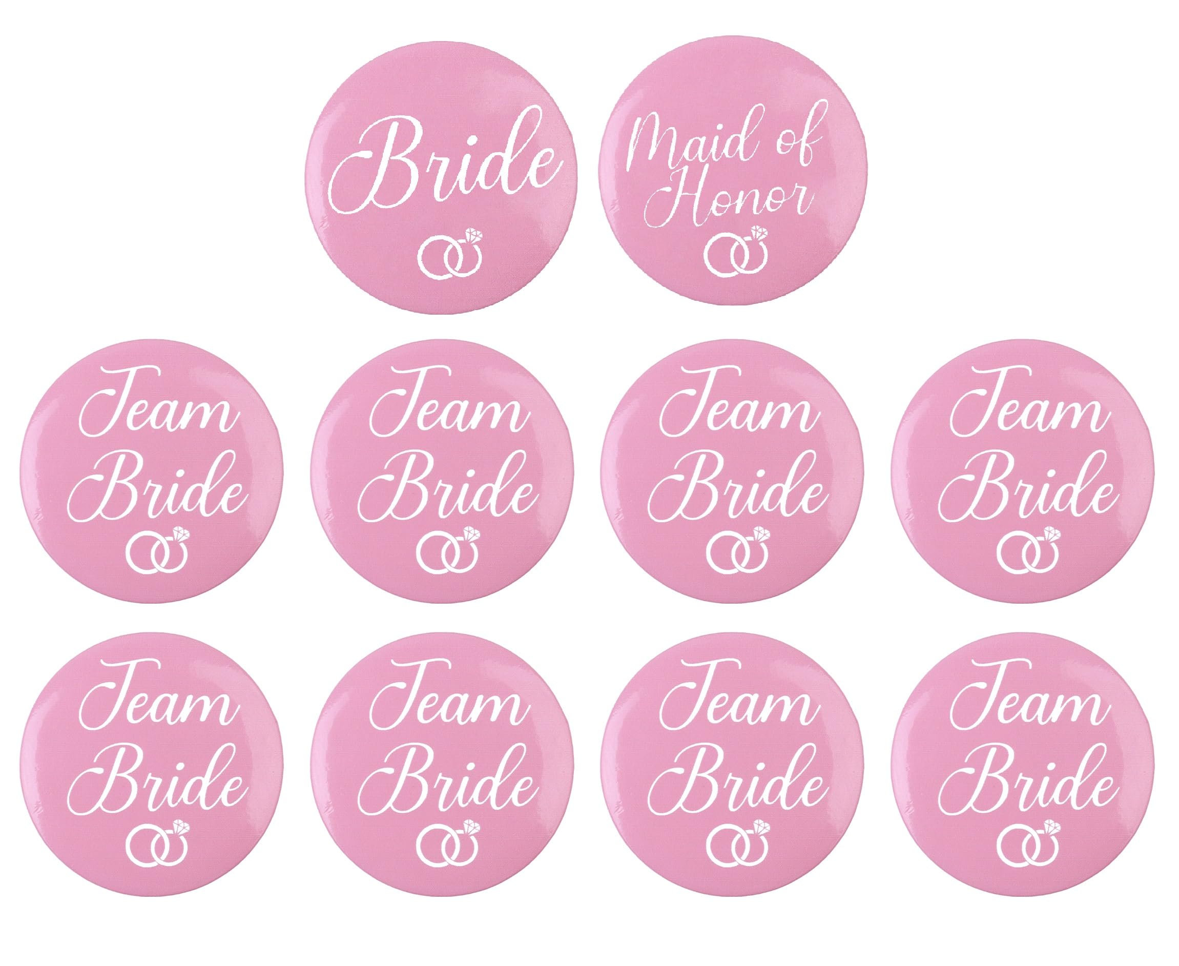 Team Bride Buttons - (1) Bride, (1) Maid of Honor, & (8) Team Bride Button | Bachelorette Party Bride Squad Buttons Favors Supplies Decoration Favor Kit Gifts Bridal Party Pins Wedding Set Gift (Pink)