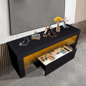 SPRKLINLIN Modern LED TV Stand for 50+ Inch TV,Entertainment Center with Storage Drawer,TV Console Table for Bedroom,Living Room(Black, 51 inch)