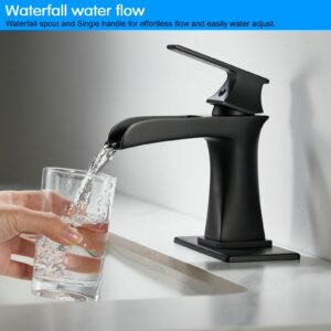 Waterfall Bathroom Faucet Black Single-Handle One Hole Sink Faucet Farmhouse Bath Vanity Lavatory Restroom Faucets