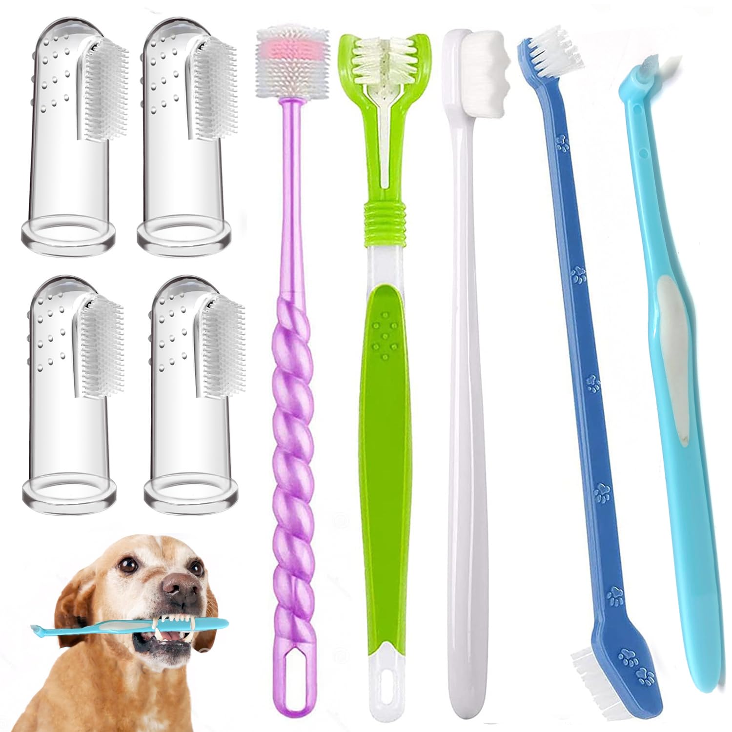 URMYONLY Dog Toothbrush, Finger Toothbrushes, 360 Degree Toothbrush, Triple Head Dog Toothbrushes, Double Head Toothbrush,Cleaning Brushes for Dog Cat Oral Dental Health 9Pack