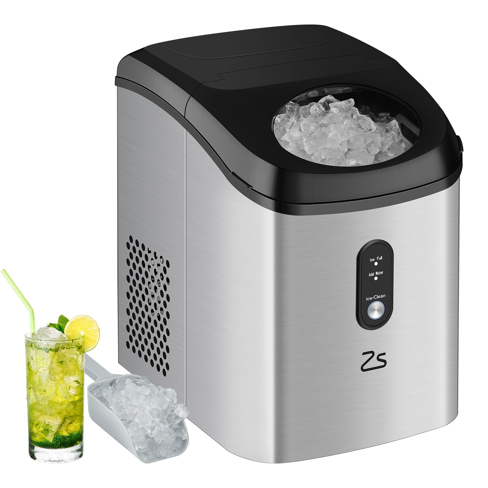 ACONEE Nugget Countertop Ice Maker with Soft Chewable Ice, Portable Ice Maker with Self-Cleaning, 33Lbs/24Hrs, One-Key Operation, Compact Ice Maker with Ice Scoop/Basket for Home/Kitchen/Office/Bar