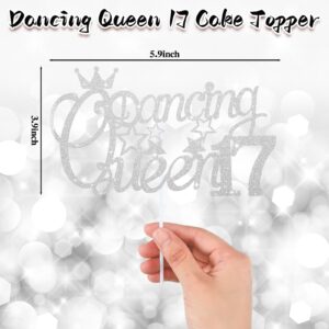 Crowye 17th Dancing Queen Gifts Dancing Queen 17 Cake Topper 17th Tiara Crown Sash Candles 17 Birthday Decorations for Party Accessories(Silver)