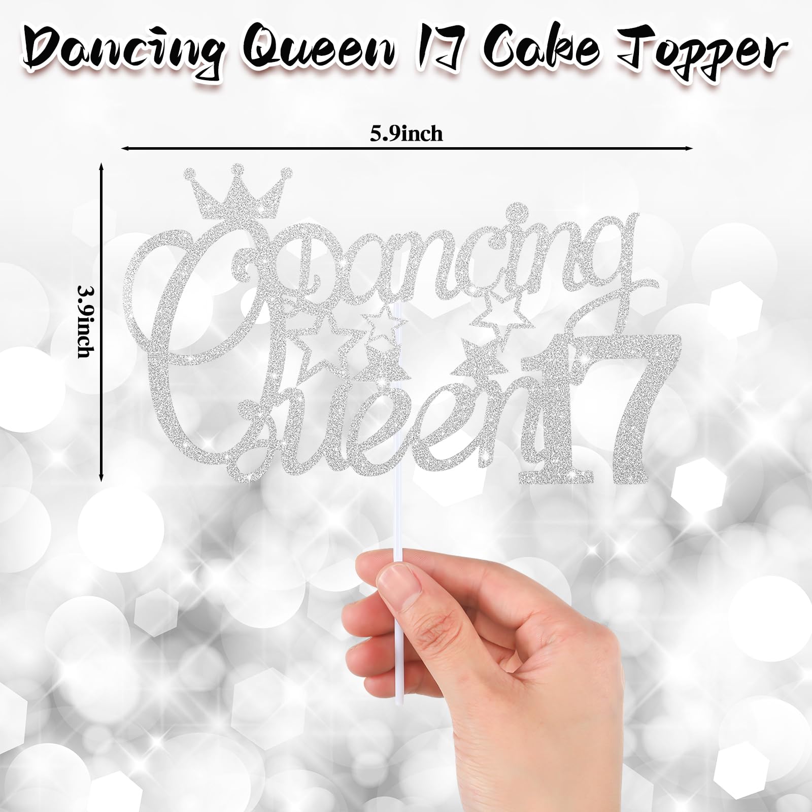 Crowye 17th Dancing Queen Gifts Dancing Queen 17 Cake Topper 17th Tiara Crown Sash Candles 17 Birthday Decorations for Party Accessories(Silver)