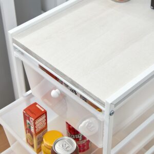 Suprima® Storage Carts - 4 Drawer Woodtop Shelf - White/Whitewash Top