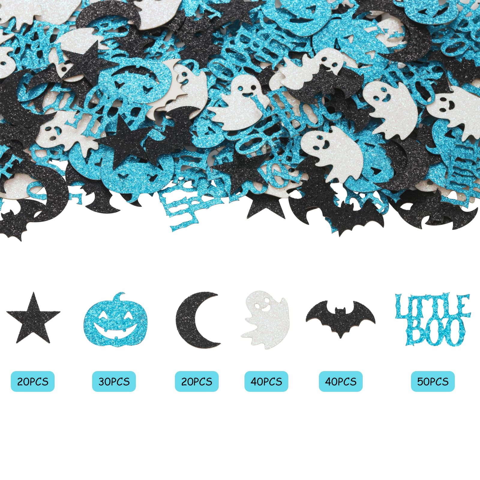 Little Boo Party Decorations, 200Pcs Little Boo Confetti for Table Glitter Blue Black for Boys Halloween Little Boo Baby Shower Birthday Party Supplies