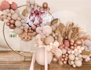 boho balloon garland arch kit - 162pcs double stuffed dusty rose balloon blush pastel pink chrome rose gold crean peach nude balloons for birthday baby shower bridal wedding party decorations