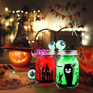 Halloween Crafts for Kids, 4 PCS Halloween Mason Jar with Accessories for DIY Craft, Halloween Art Party Favor Supplies, Halloween Decoration Trick or Treating, Classroom Halloween Art Activities