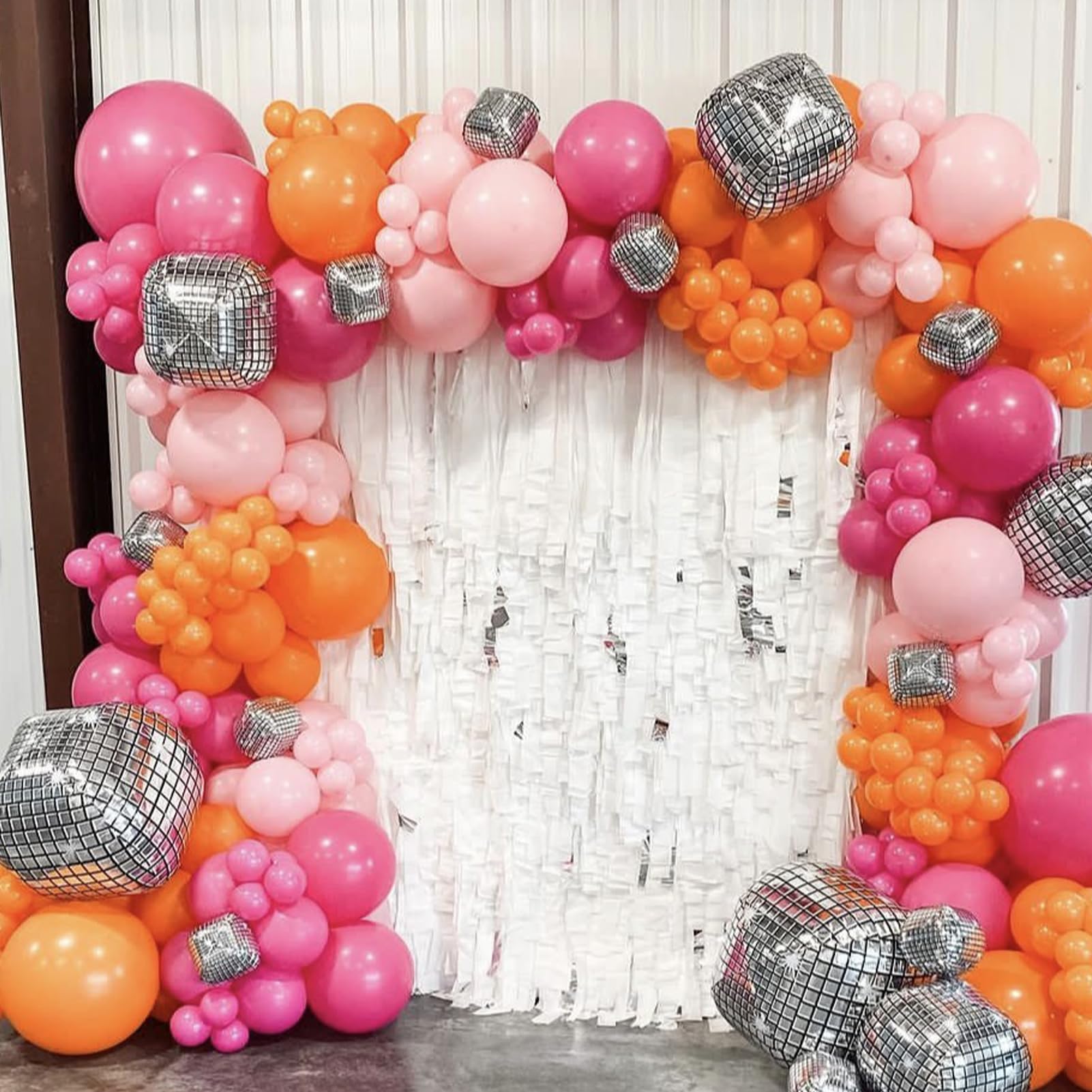 Orgnafey Hot Pink and Orange Balloon Garland Arch Kit 166pcs Pastel Light Pink and Metallic Silver Balloons For Tropical Party Supplies Summer Party Wedding Engagement Baby Shower Birthday Decorations