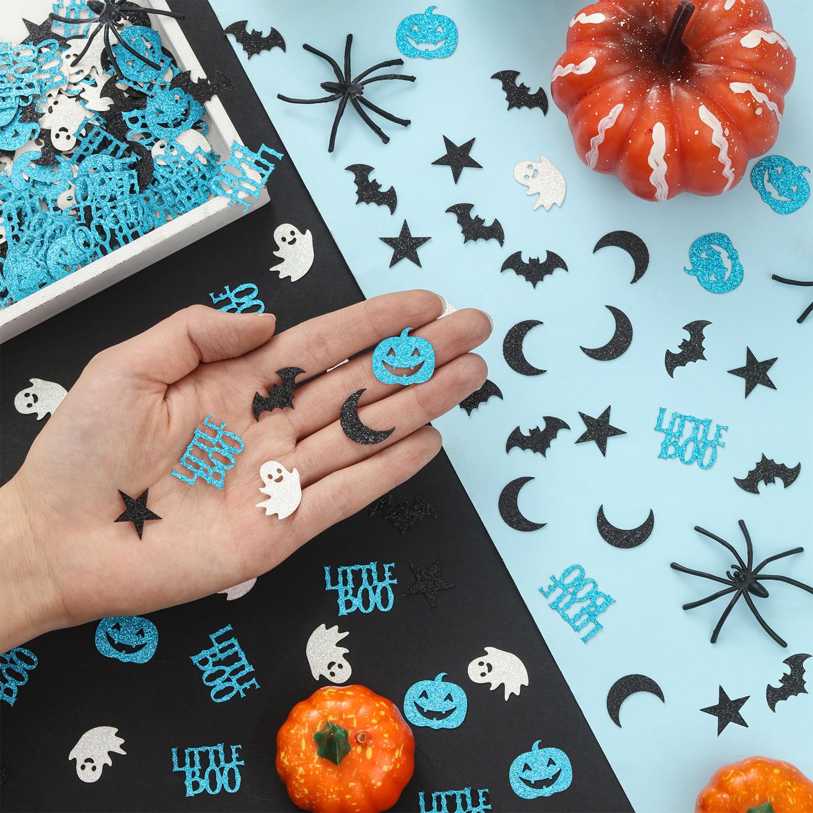 Little Boo Party Decorations, 200Pcs Little Boo Confetti for Table Glitter Blue Black for Boys Halloween Little Boo Baby Shower Birthday Party Supplies