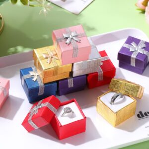 72 Pcs Ring Gift Box 1.6 x 1.6 x 1.1 Inches Hard Cardboard Jewelry Boxes with Ribbon Bow Small Ring Box Gift Cases for Earring Packaging Necklace Bangle Bracelets Weddings (Modern Color)