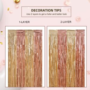 LOLStar 2 Pack Rose Gold Birthday Decorations, 3.3x6.6ft Pink and Gold Foil Fringe Curtains, Tinsel Streamers Backdrop Photo Booth Props for Bridal Shower Ballerina Valentine's Party Decor