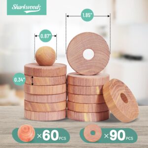 150 Cedar Blocks for Clothes Storage Cedar Variety, Cedar Rings & Cedar Balls 100% Natural Aromatic Cedar Accessories for Closets & Drawers (150 Pack-Rings & Balls)