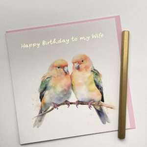 Old English Co. Happy Birthday Card for Wife - Love Bird Painting Special Birthday Card for Her from Husband - Cute Birthday Card for Wife with Gold Foil Detail | Blank Inside with Envelope