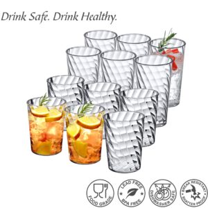 Amazing Abby - Glacier - 14-Ounce and 18-Ounce Plastic Tumblers (Set of 12), Plastic Drinking Glasses, All-Clear Reusable Plastic Cups, Stackable, BPA-Free, Shatter-Proof, Dishwasher-Safe