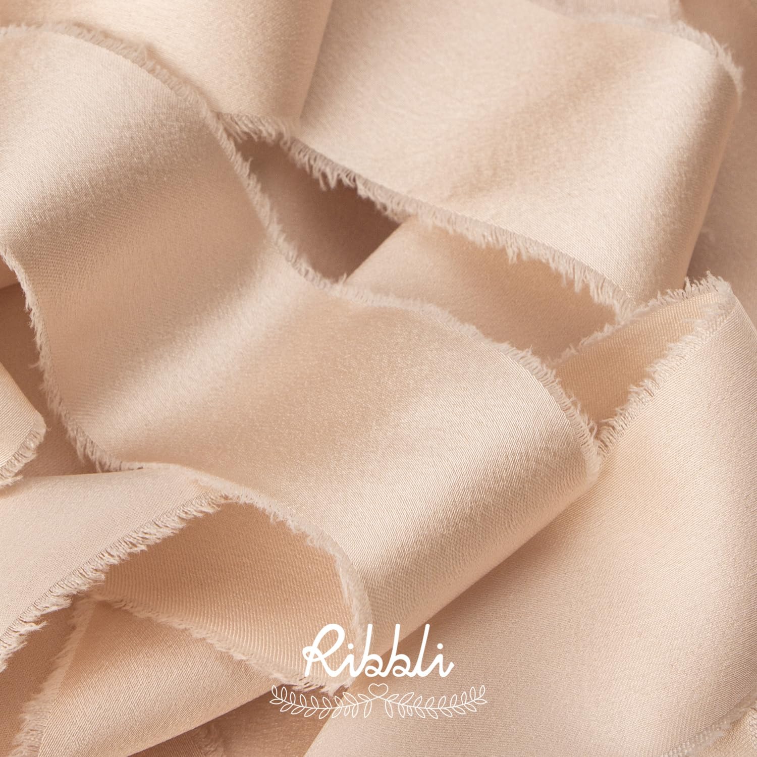 Ribbli Light Champagne Silk Satin Ribbon 1.5 Inch x 30 Yard Handmade Frayed Chiffon Champagne Ribbon for Gift Wrapping Wedding Invitations Bridal Bouquets Home Decor