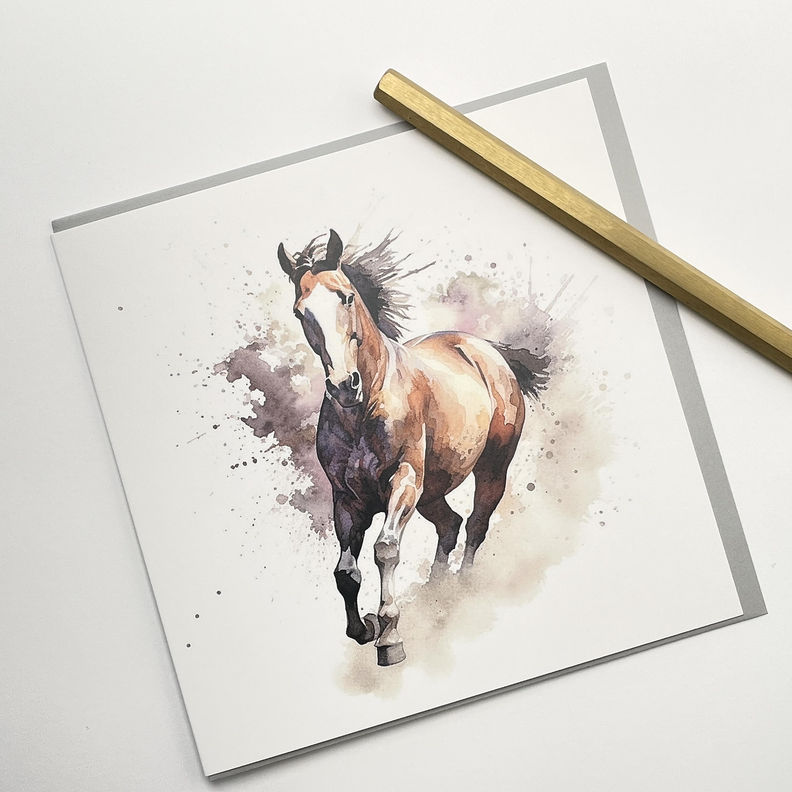 Old English Co. Watercolour Running Horse Greeting Card for Birthday - Cute Birthday Card for Mum, Nan, Her - Wildlife Art Card for Thinking of You, Thank You, Just Because | Blank Inside Envelope