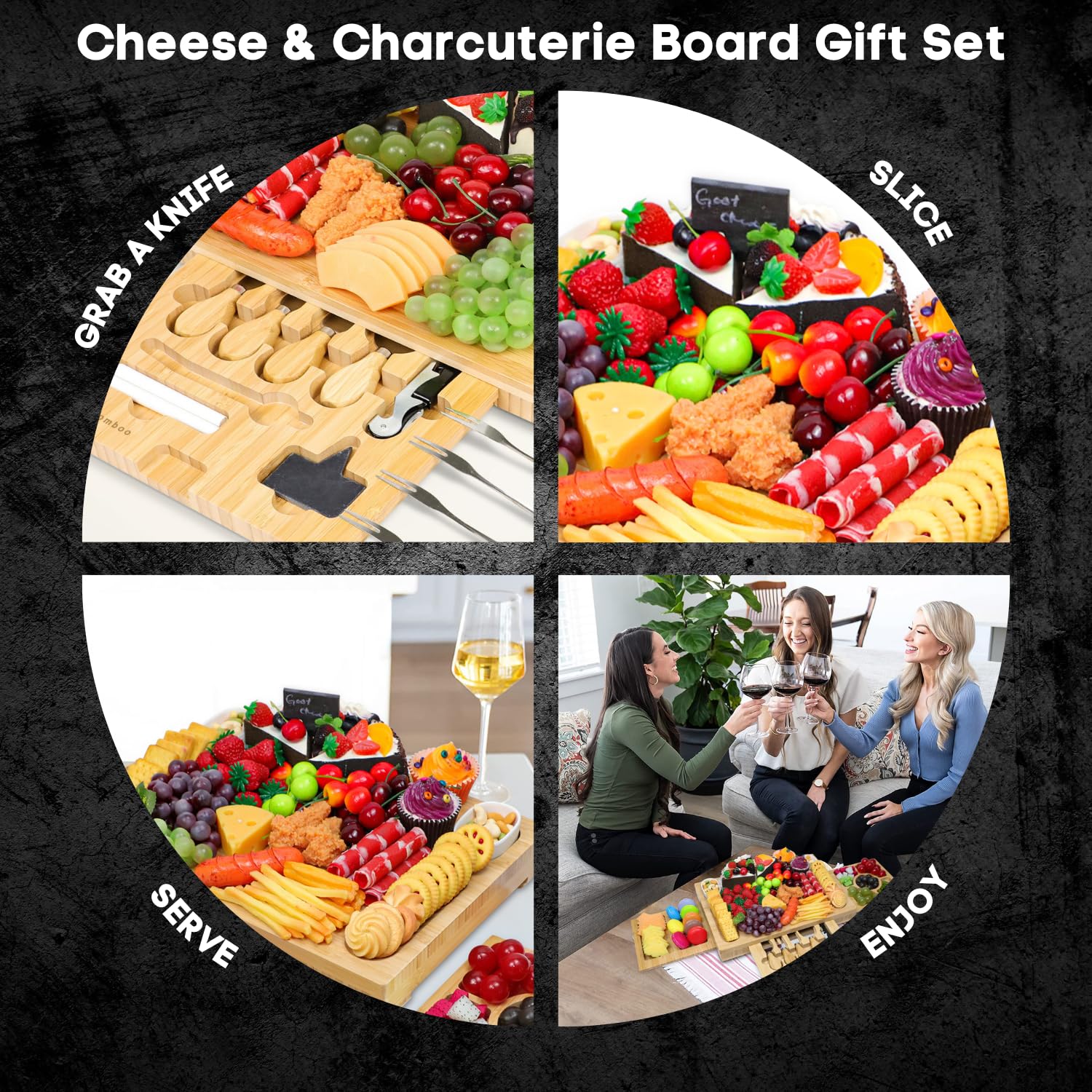 Mosomboo Charcuterie Board Set, Bamboo Cheese Board Set, Large Charcuterie Boards Gift Set with Knife Set for Entertaining, Housewarming Gifts, Wedding & Bridal Shower Gifts, Christmas