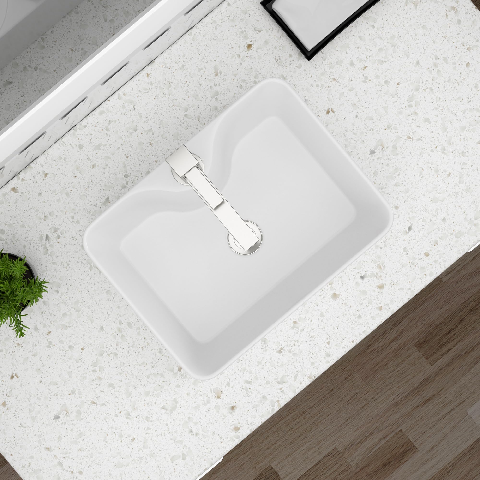 Vessel Sink Rectangular, Dcolora 16"x12" White Vessel Sink Ceramic Porcelain Rectangle Bathroom Vessel Sink Above Counter Vanity Sink Basin with Faucet Hole