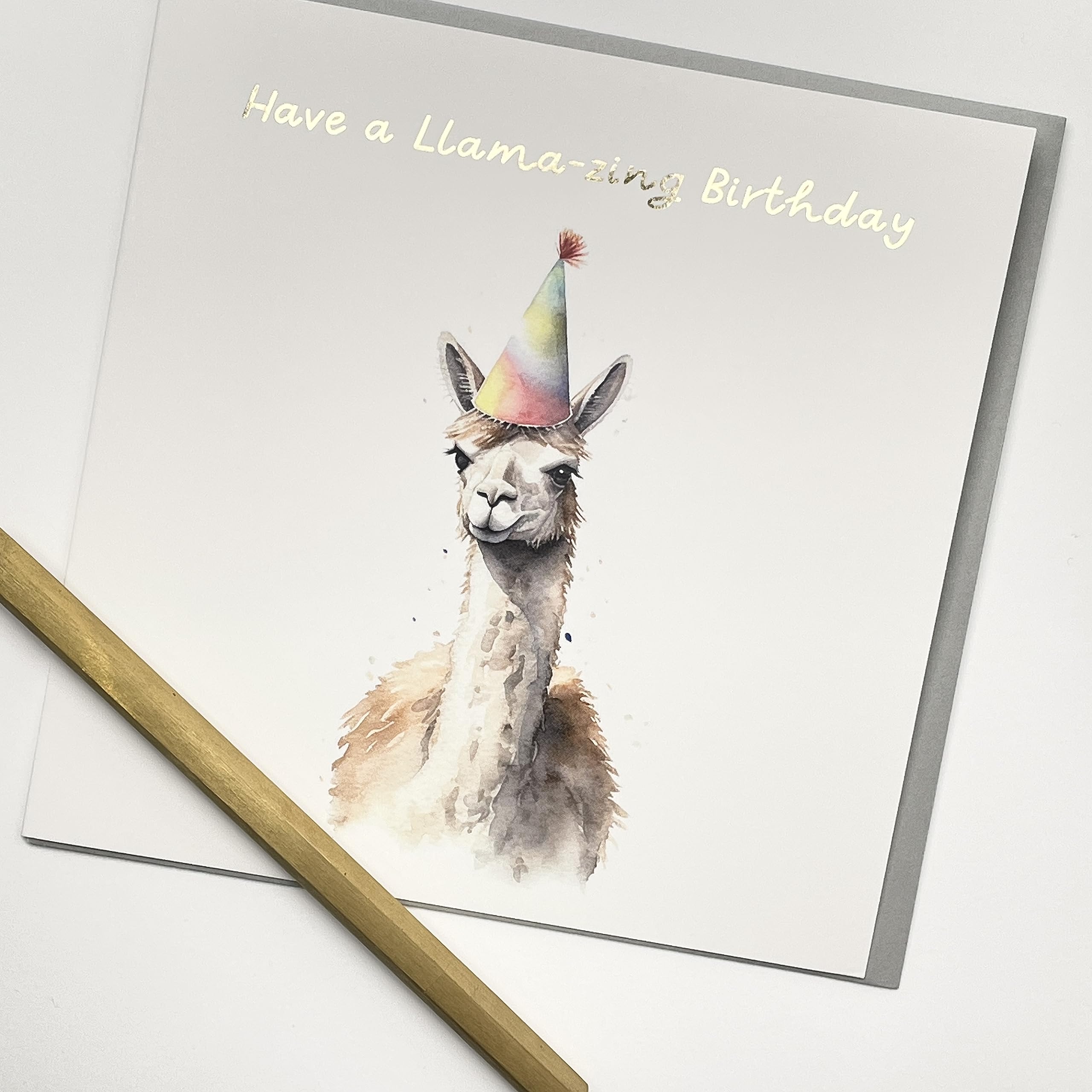 Old English Co. Llama Birthday Card for Her - Fun Llama Party Hat Birthday Card for Mum, Dad, Daughter, Son - Gold Foil Birthday Card for Women and Men | Blank Inside with Envelope