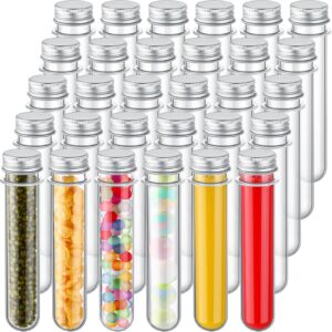 50 pcs test tubes 40 ml plastic test tubes with screw lids 1.1 x 5.5 inch/ 28 x 140 mm clear candy tubes vials storage tubes container for sample powder seed bead gift science party (silver)