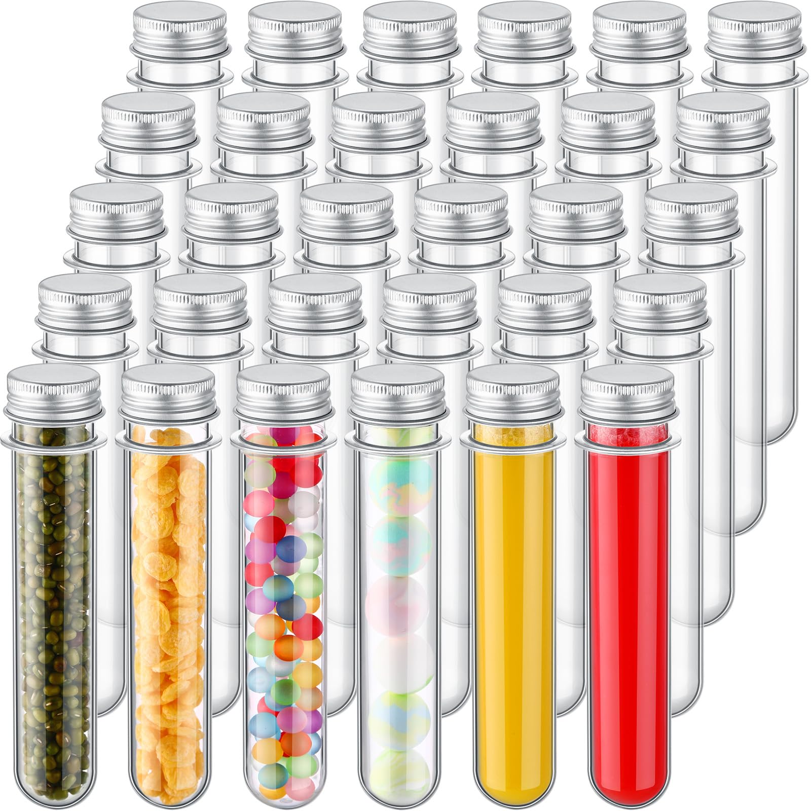 50 Pcs Test Tubes 40 ml Plastic Test Tubes with Screw Lids 1.1 x 5.5 Inch/ 28 x 140 mm Clear Candy Tubes Vials Storage Tubes Container for Sample Powder Seed Bead Gift Science Party (Silver)