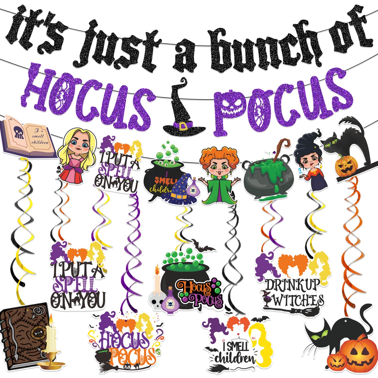 Hocus Pocus Party Decorations for Halloween It's Just A Bunch of Hocus Pocus Banner Hocus Pocus Hanging Decorations and Hocus Pocus Garland Banner Hocus Pocus Trunk or Treat Car Decorations Hocus