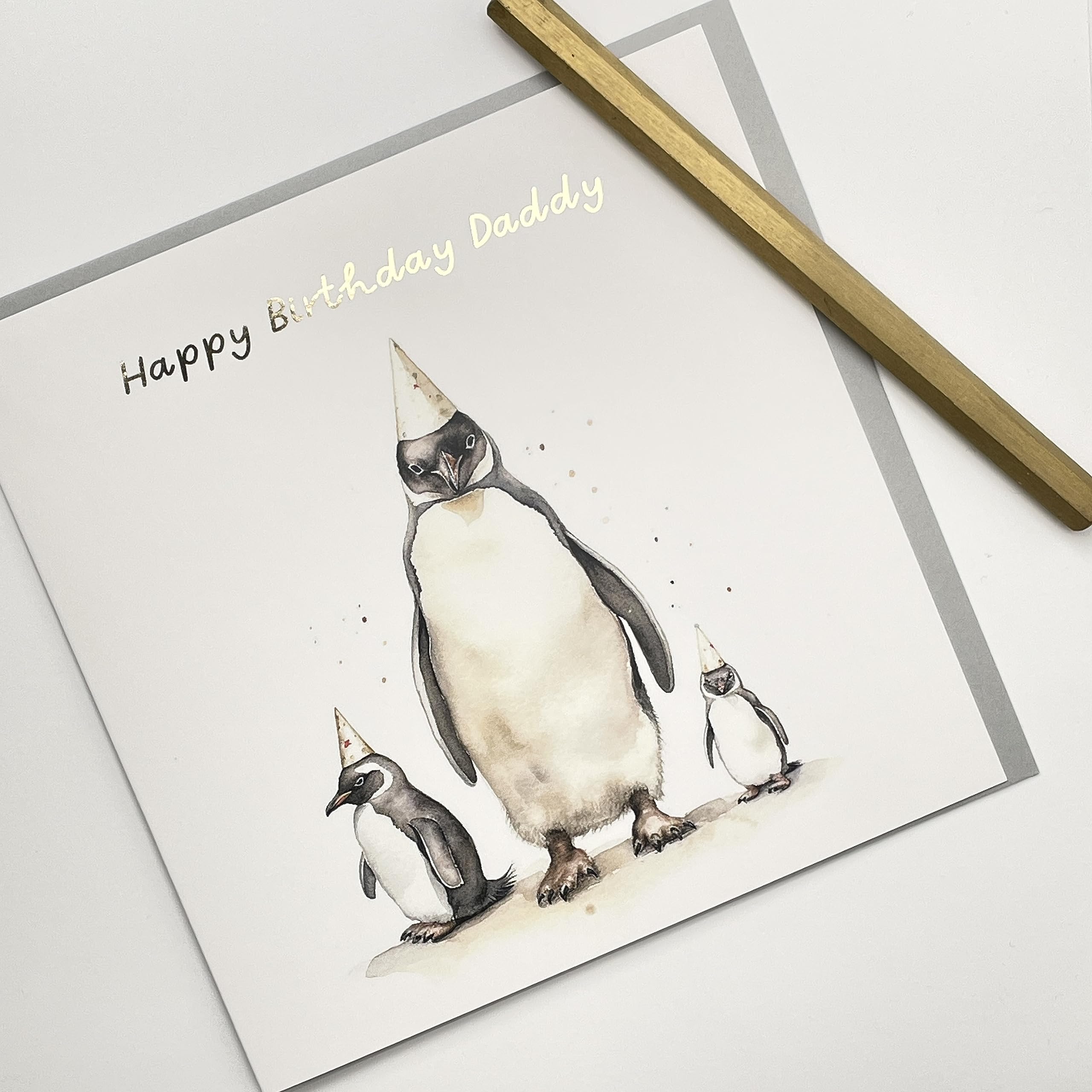 Old English Co. Penguin Happy Birthday Card for Daddy - Cute Penguin Birthday Card from Young Children, Son, Daughter - Heartfelt Birthday Card for Daddy, For Him | Blank Inside with Envelope