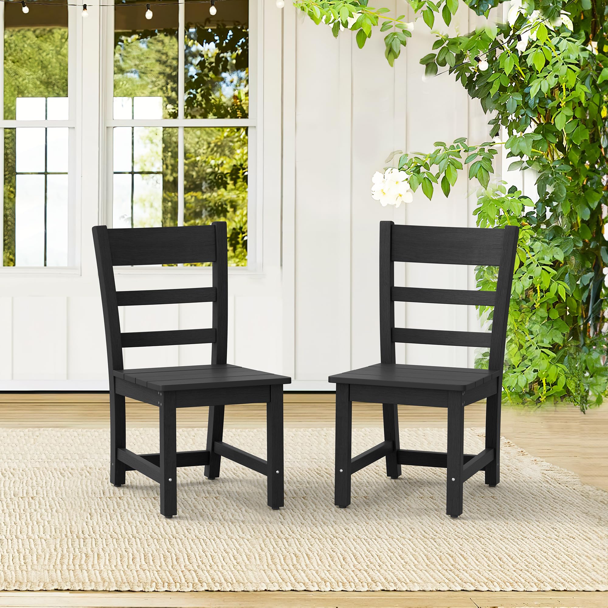 Cozyman Armless Outdoor Dining Chairs Set of 2, All Weather Resistant HDPS Patio Dining Chairs, Classic Dining Chair Support 350 LBS, for Outdoor Indoor, Lawn, Garden, Backyard, Black