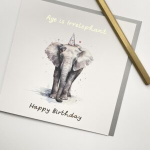 Old English Co. Age Is irrelephant Birthday Card for Her - Funny Elephant Party Hat Birthday Card for Mum, Dad, Nan - Gold Foil Birthday Card for Women and Men | Blank Inside with Envelope