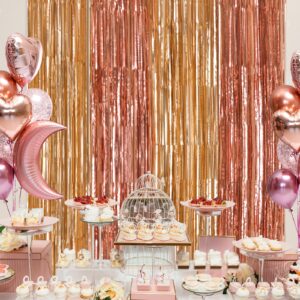 LOLStar 2 Pack Rose Gold Birthday Decorations, 3.3x6.6ft Pink and Gold Foil Fringe Curtains, Tinsel Streamers Backdrop Photo Booth Props for Bridal Shower Ballerina Valentine's Party Decor