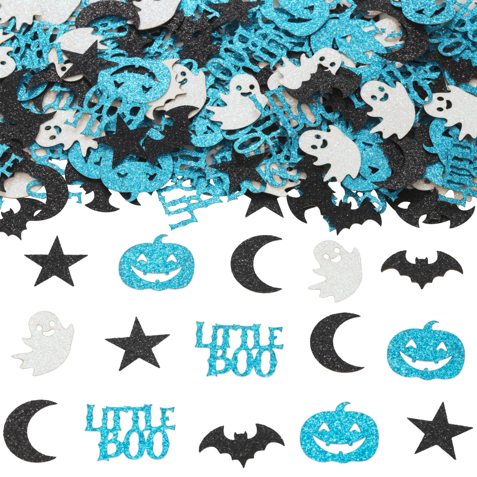 Little Boo Party Decorations, 200Pcs Little Boo Confetti for Table Glitter Blue Black for Boys Halloween Little Boo Baby Shower Birthday Party Supplies