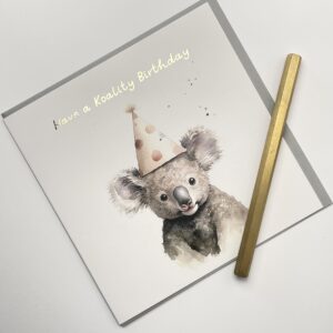 Old English Co. Koality Birthday Card for Her - Cute Koala Bear Party Hat Birthday Card for Mum, Dad, Daughter, Son - Gold Foil Birthday Card for Women and Men | Blank Inside with Envelope