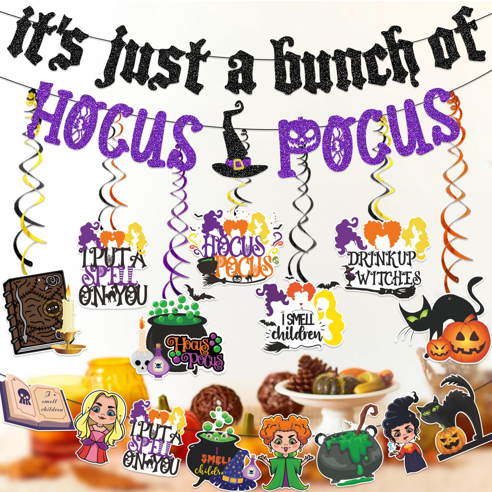 Hocus Pocus Party Decorations for Halloween It's Just A Bunch of Hocus Pocus Banner Hocus Pocus Hanging Decorations and Hocus Pocus Garland Banner Hocus Pocus Trunk or Treat Car Decorations Hocus