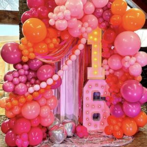 Orgnafey Hot Pink and Orange Balloon Garland Arch Kit 166pcs Pastel Light Pink and Metallic Silver Balloons For Tropical Party Supplies Summer Party Wedding Engagement Baby Shower Birthday Decorations