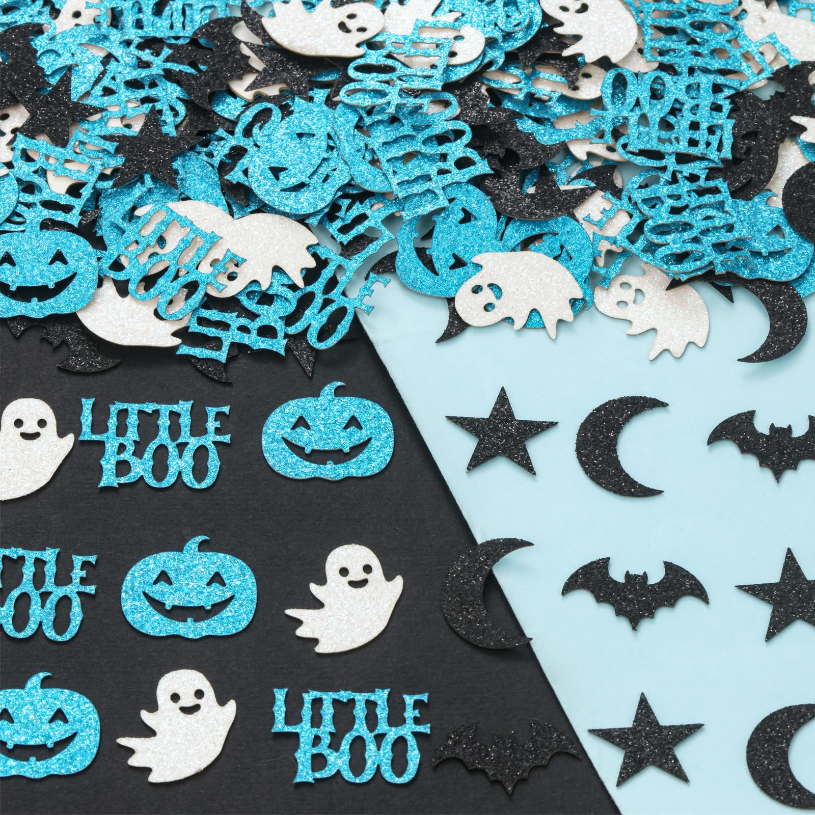 Little Boo Party Decorations, 200Pcs Little Boo Confetti for Table Glitter Blue Black for Boys Halloween Little Boo Baby Shower Birthday Party Supplies