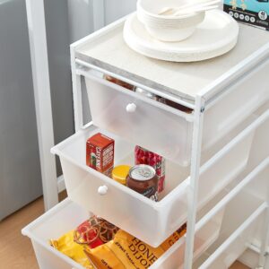 Suprima® Storage Carts - 4 Drawer Woodtop Shelf - White/Whitewash Top