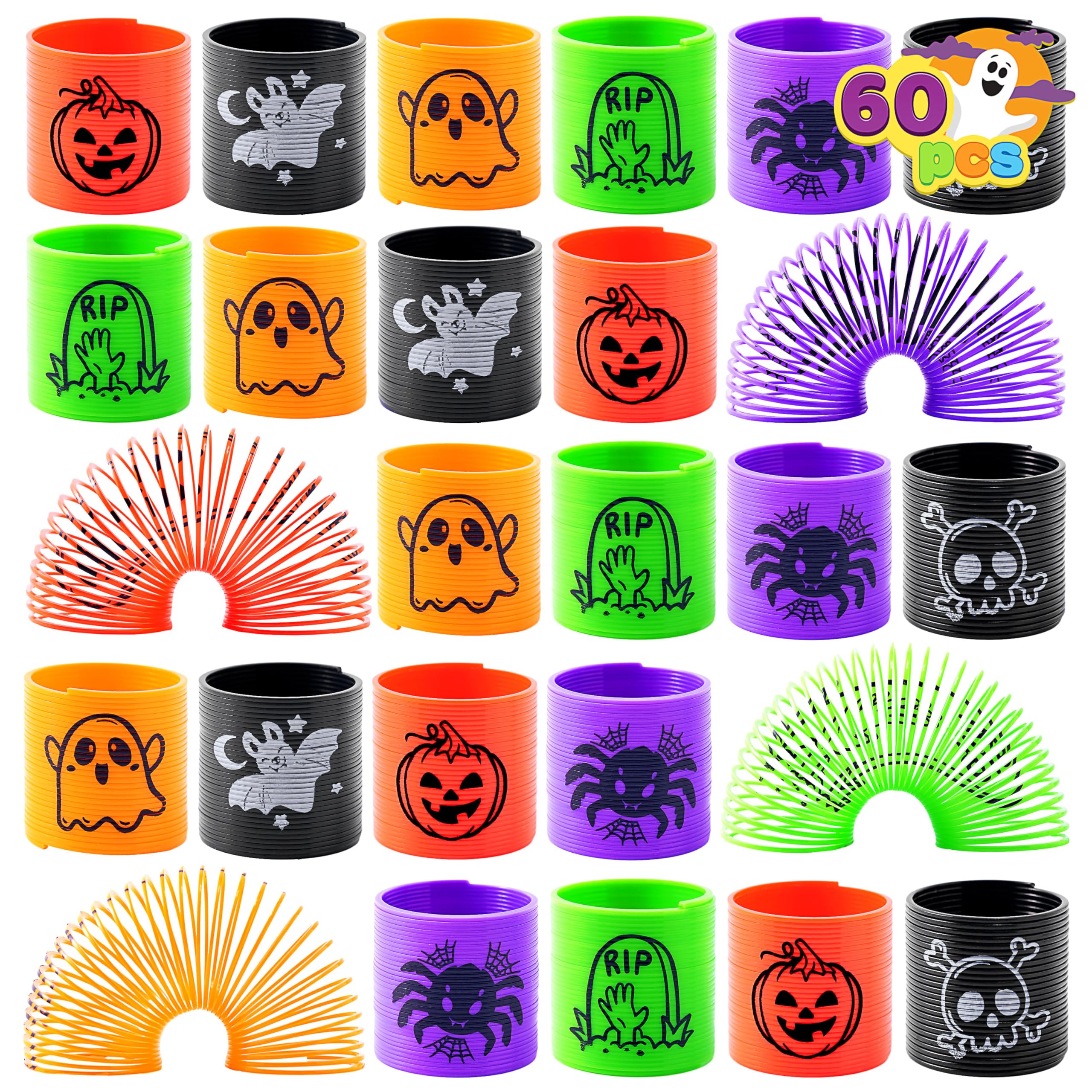 JOYIN 60 PCS Halloween Coil Spring for Kids, Mini Magic Springs Toys, Fidget Stress Coils Toy for Halloween Party Favors, Trick or Treat Bags Stuffers, Classroom Exchange, Carnival Game Prizes