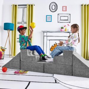 yourigami kids and toddler play gym, playroom couch set, durable modular design, mountain gray