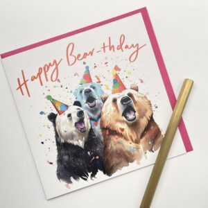 Old English Co. Bear Happy Birthday Card for Him or Her - Colourful Humorous Bear Pun Birthday Card for Men and Women - Fun 'Bear-thday' Card for Dad, Brother, Uncle | Blank Inside with Envelope