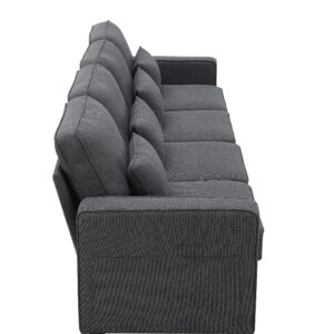 Harper & Bright Designs Upholstered Sofa with Armrest Pockets, 4-Seater Sofa Couch with 4 Pillows,Minimalist Style Couch for Living Room, Apartment, Office(Dark Grey)